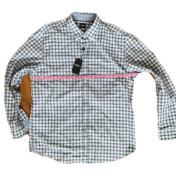 Hugo Boss Black Label Cotton Long Sleeve Shirt XXL White Checkered Dress Shirt - Picture 9 of 10
